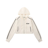 Women Hoodie Waffle Cropped Hoodie Zip Jacket