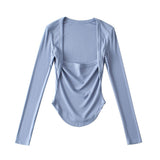 Women T-Shirt Long Sleeve Ballet Back Strap T-shirt Top