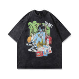 Men T Shirt Vintage Spoof Angel Graffiti Printing Distressed Short Sleeve T-shirt for Men and Women