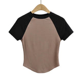 Women T-Shirt Short Sleeve Solid Color Curved T-shirt Top