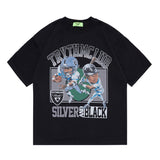 Men T Shirt High Street Print Worn Looking Washed-out Short Sleeve T-shirt Men and Women Loose