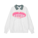 Men Hoodie Contrast Color Lapels Pullover Sweater Men's Patch Letter Inkjet Printing Long Sleeve