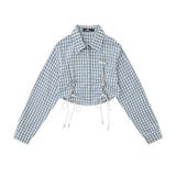Women Long Sleeve Shirt Women's Plaid Long Sleeve Shirt Autumn Short Shirt