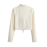 Women T-Shirt Breasted Chest-Flattering Long-Sleeved T-shirt Top
