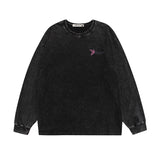 Men Long Sleeve Shirt Hip Hop Retro Printed Washed Distressed Long Sleeve T-shirt for Men and Women Autumn