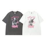 Men's T Shirt Cartoon Printed Short-Sleeved T-shirt Men's and Women's Retro Loose Couple
