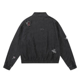 Men Denim Jacket Men's Autumn and Winter Loose Washed Distressed Denim Jacket