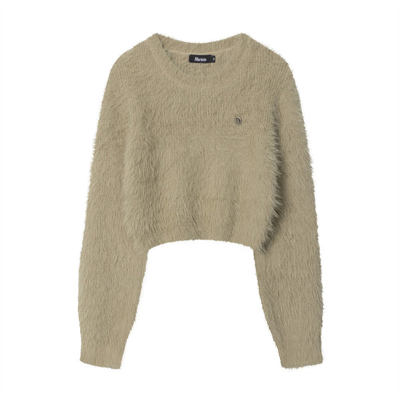 Women Sweater Short Sweater Girls' Autumn Solid Color Long Sleeve Sweater