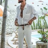 Men Shirt Cardigan Cotton Linen Men's Cotton Linen Shirt Long Sleeve
