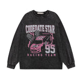 Men Long Sleeve Shirt Vintage Printed Washed Long Sleeve Bottoming T-shirt Men and Women Retro Loose