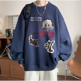 Men Hoodie round Neck Sweater Men's Autumn Chinese Cotton Long Sleeve T-shirt Retro Loose