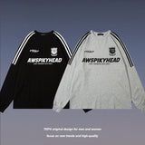 Men Long Sleeve Shirt Retro Long Sleeve T-shirt Men and Women College Style Retro Sports