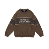 Unisex Hoodie Retro Patchwork Contrast Color Loose round Neck Sweater for Men