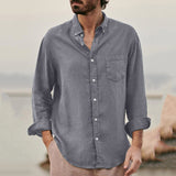 Men Shirt Loose Long Sleeve Lapel Shirt Coat Men