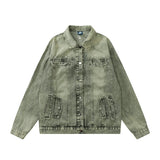 Men Denim Jacket Dyed Distressed Denim Jacket Men's Lapel Denim Jacket