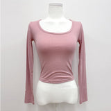 Women Long Sleeve Shirt Short round Neck Top Women's Long Sleeve