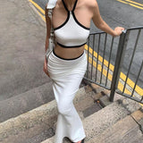 Women Dresses Summer Backless Sheath Split Skirt Casual Suit