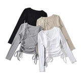 Women T-Shirt Design Tight Long-Sleeved Women's Fall V-neck Bottoming Top