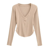 Women T-Shirt Spring and Autumn Curved Long-Sleeved T-shirt