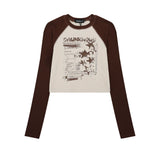 Women Long Sleeve T-Shirt Printed Long Sleeve T-shirt Girls Fall Color-Blocking Top
