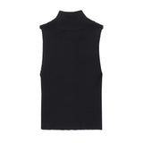 Women Vest Solid Color Short Knitted Vest Girls' Knitted T-shirt