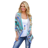 Plaid Trench Coat Autumn Striped Stitching Three-Quarter Length Sleeves Cardigan Coat Top