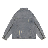 Men Denim Jacket Washed and Worn Denim Jacket Men's Loose Hole Denim Jacket