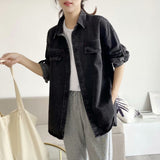 Women T-shirt Denim Shirt Women's Autumn Loose All-Matching Long Sleeve
