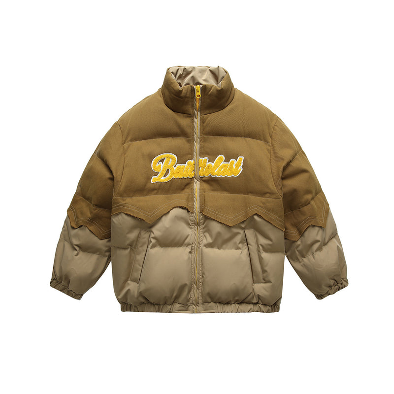 Unisex Sweater Winter Contrast Color Affixed Cloth Embroidered Cotton-Padded Coat