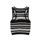 Women Vest Striped Color Matching Knitted Short Vest Summer Letter Vest