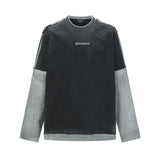 Unisex long-sleeved shirt autum color-blocked fake two-piece