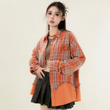 Women's Long Sleeve Shirt Plaid Butterfly Long Sleeve Shirt Women's Autumn Loose Button Cardigan Shirt