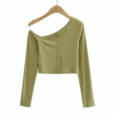 Women T-shirt Fall Slim Fit Short Long Sleeve Top