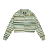 Women Sweater Color Block Knitted Cardigan Lapel Short Sweater