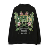 Men Hoodie Rose Flower Letter Print Sweatshirt Men's Loose Lapels Half Zip Pullover