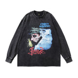 Men Long Sleeve Shirt Printed Distressed Bottoming Long Sleeve T-shirt Men and Women Washed