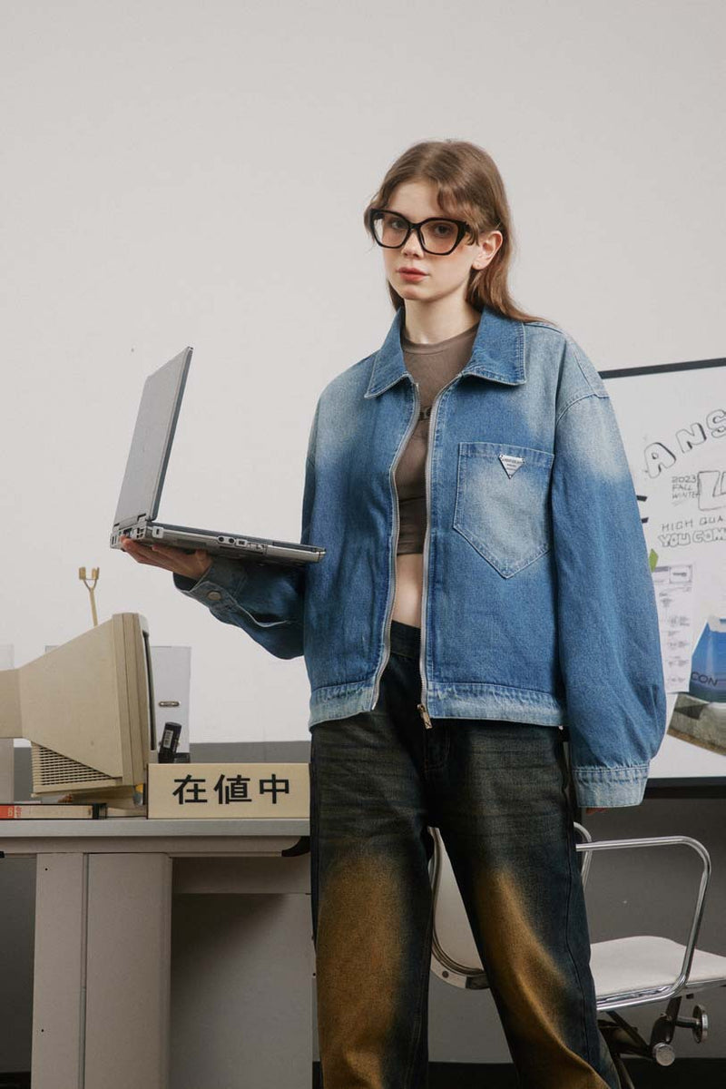 Unisex Jacket Autumn Floral Offset Denim Coat Women's Clothing