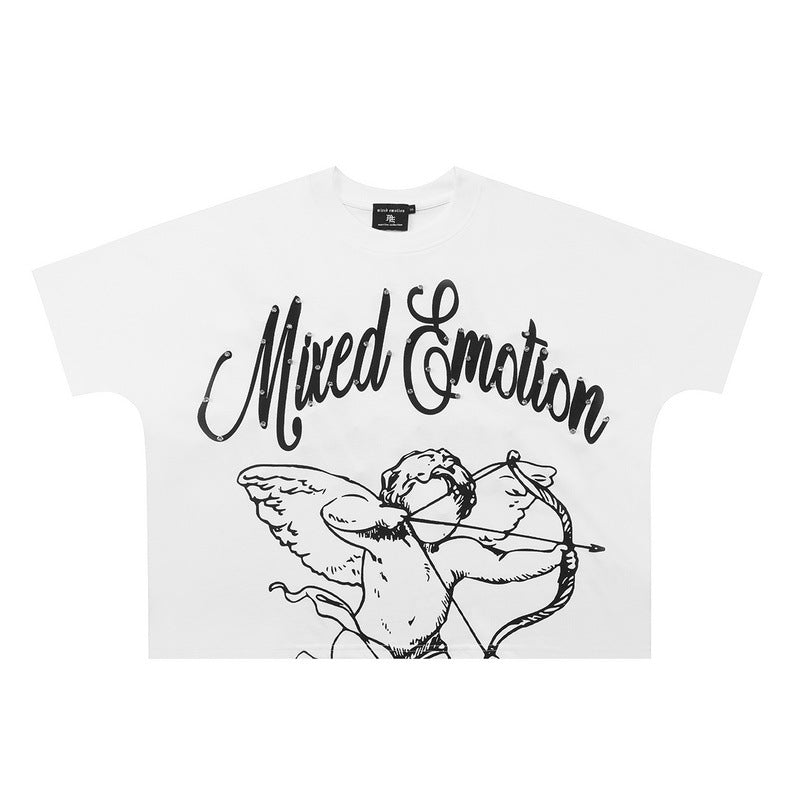 Mixed Emotion T-Shirt Hip Hop Short Sleeve Rhinestone Embellished T-Shirt