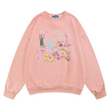 Men Hoodie Washed Distressed Printed Sweater Men's round Neck Loose Crew Neck Top Spring and Autumn