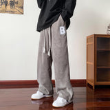 Men Sweatpants Woven Design Sports Casual Retro Loose Straight