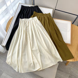 Women Skirt Summer Vintage Artistic Mid-Length Pleated Skirt