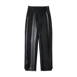 Palazzo Pants Black PU Leather Pants Women's Cropped Casual Wide-Leg Pants