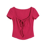 Women T-Shirt Short-Sleeved T-shirt Women's Short Slim High Waist Top