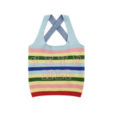 Women Vest Color Striped Vest Girls' Summer Short Letters Top