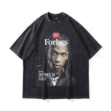 Men T Shirt Retro Portrait Printing Loose Short Sleeve T-shirt for Men and Women