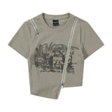 Women T-shirt T-shirt Zipper Printed Short-Sleeved Top Girls Summer