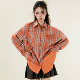 Women's Long Sleeve Shirt Plaid Butterfly Long Sleeve Shirt Women's Autumn Loose Button Cardigan Shirt