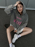 Women Sweatshirt Distressed Hooded Sweater Autumn and Winter Loose Casual