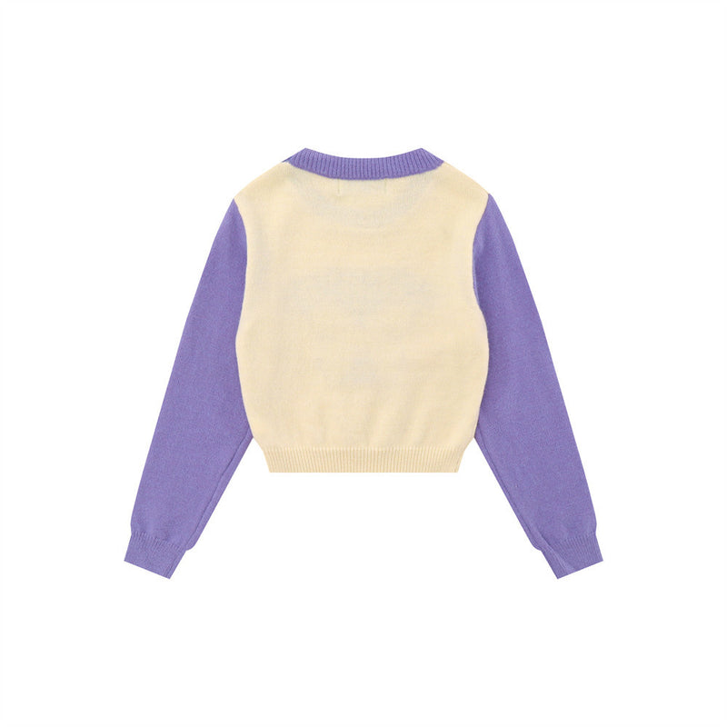 Women Sweater Color Matching Sweater Women's Autumn Leisure round Neck Long Sleeve Short