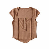Women T-Shirt Summer Solid Color T-shirt Short Sleeve Top
